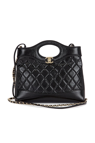 FWRD Renew Chanel Calfskin Mini 31 Shopping Tote Bag in Black