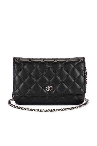 FWRD Renew Chanel Lambskin Classic Wallet on Chain in Black