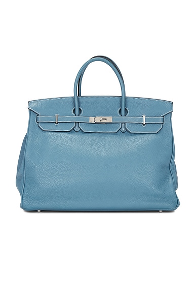 FWRD Renew Hermes Taurillon Clemence Birkin 40 Retourne Handbag n Bleu Jean