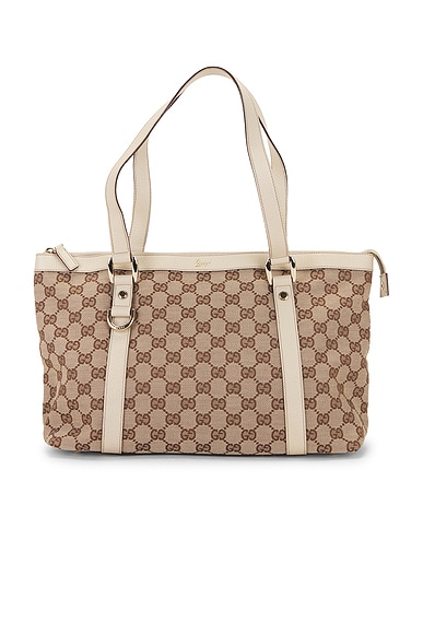 FWRD Renew Gucci Abbey Tote Bag in Beige