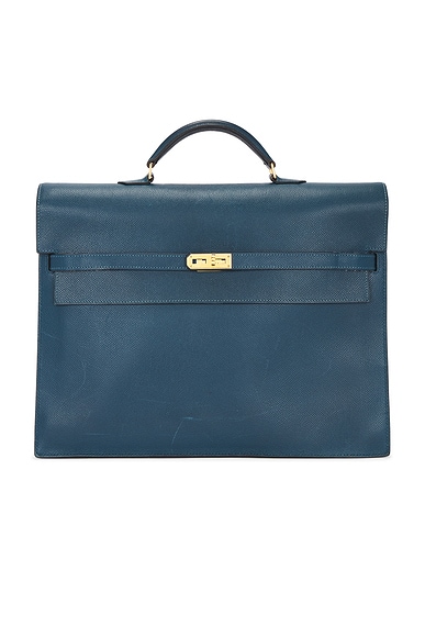 FWRD Renew Hermes Veau Epsom Kelly Briefcase in Bleu Jean