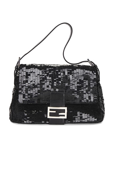 FWRD Renew Fendi Sequin Mama Baguette Shoulder Bag in Black