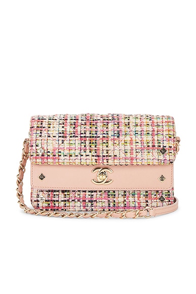 FWRD Renew Chanel Lambskin & Tweed Classic Flap Bag in Pink