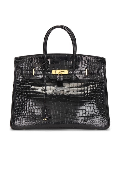 FWRD Renew Hermes Shiny Porosus Crocodile Birkin 35 Handbag in Noir