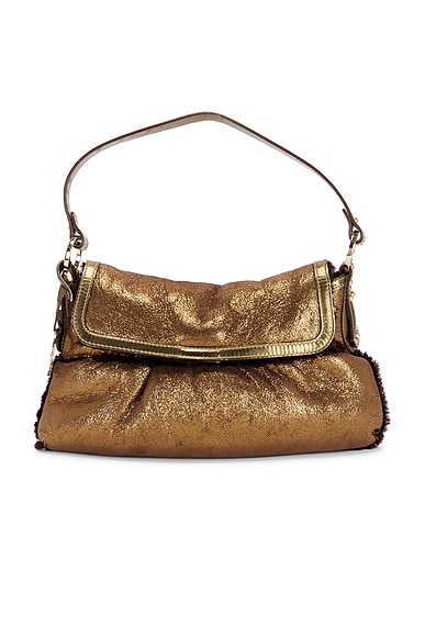 FWRD Renew Fendi Vintage Shearling Chef Shoulder Bag in Bronze