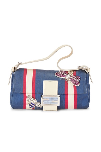 FWRD Renew Fendi Insect Baguette Shoulder Bag in Blue