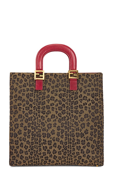 FWRD Renew Fendi Leopard Tote Bag in Brown
