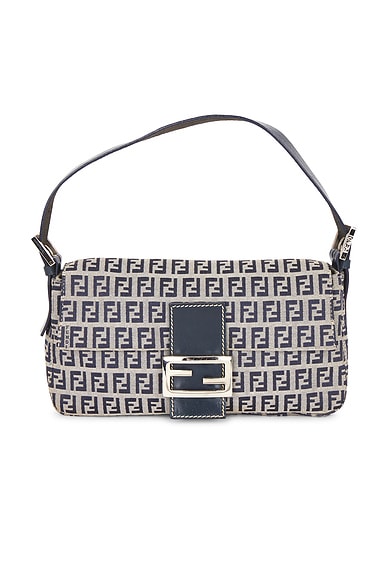 FWRD Renew Fendi Zucca Baguette Shoulder Bag in Blue