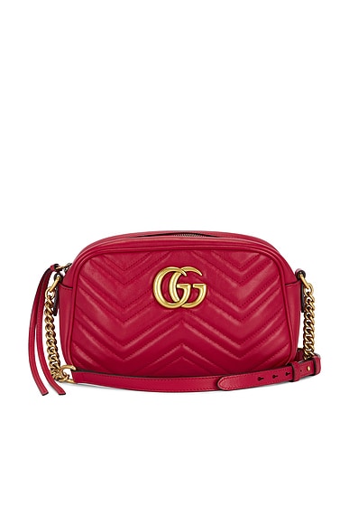 FWRD Renew Gucci Mini GG Marmont Shoulder Bag in Hibiscus Red
