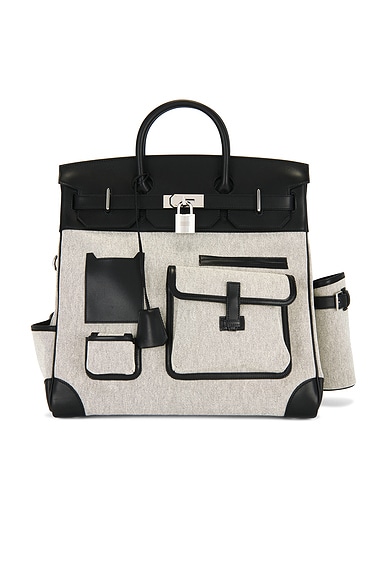 FWRD Renew Hermes Evercalf Toile Cargo Haut A Courroies Birkin 40 Handbag in Noir