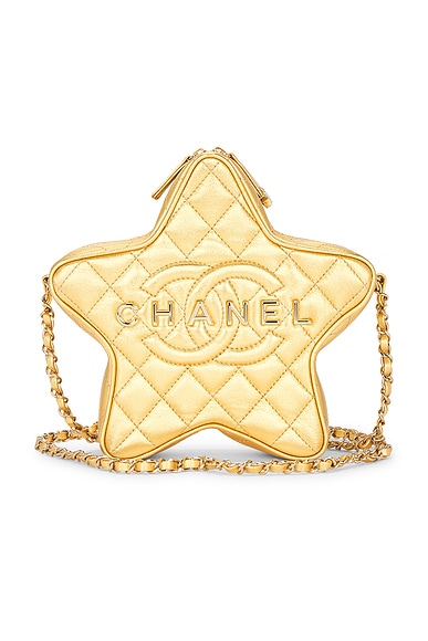 FWRD Renew Chanel Lambskin Walk Of Fame Star Shoulder Bag in Gold