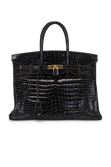 FWRD Renew Shiny Crocodile Hermes Birkin 35 Handbag in Noir