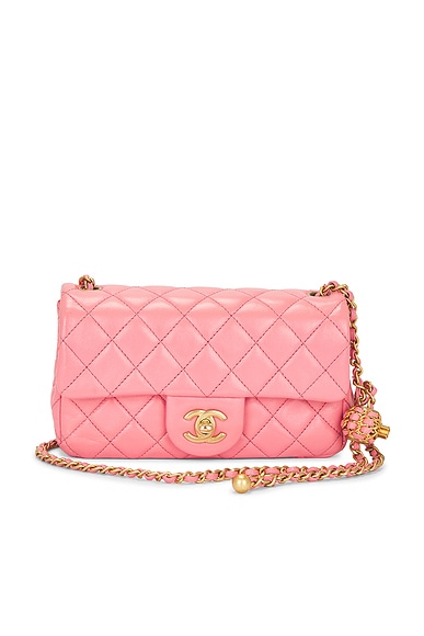 FWRD Renew Chanel Lambskin Mini Pearl Crush Flap Bag in Pink