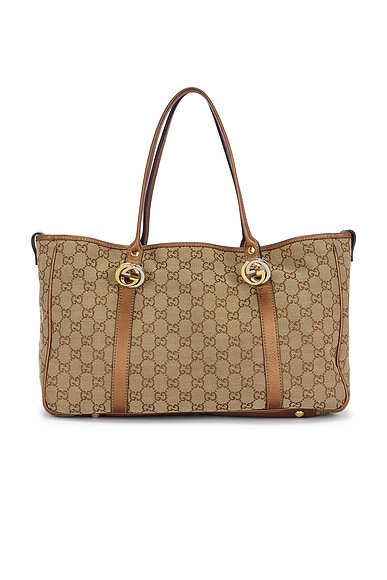 FWRD Renew Gucci Twins Tote Bag in Beige