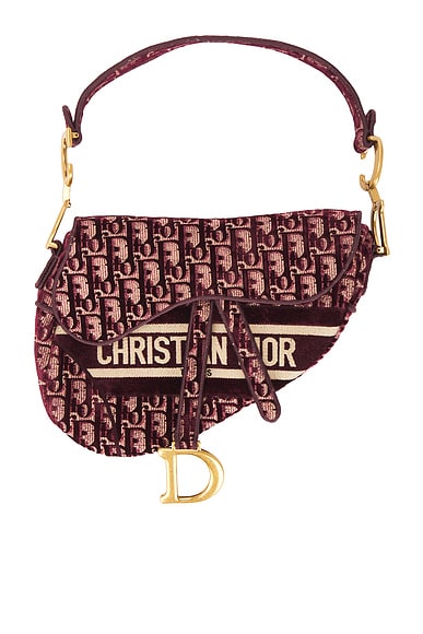 FWRD Renew Dior Oblique Embroidered Velvet Saddle Bag in Red