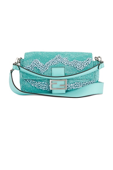 FWRD Renew Fendi Beaded Baguette Shoulder Bag in Blue