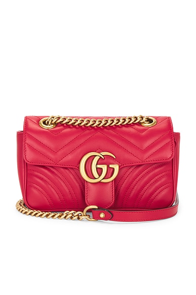 FWRD Renew Gucci Mini GG Marmont Shoulder Bag in Hibiscus Red