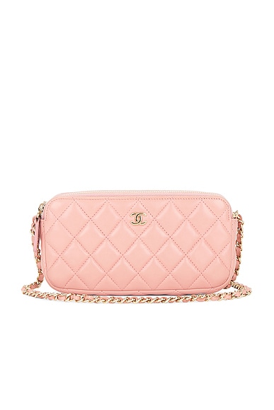 FWRD Renew Chanel Lambskin Double Zip Clutch in Pink