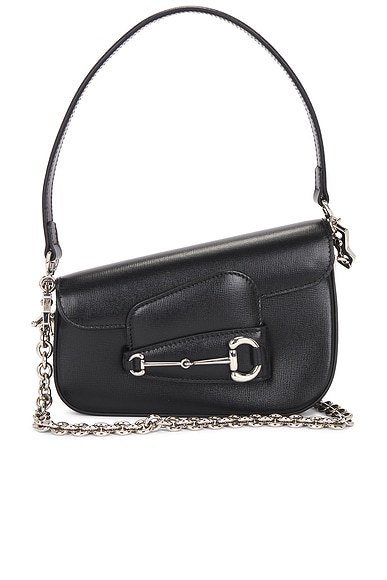 FWRD Renew Gucci Mini Horsebit 1955 Asymmetric Shoulder Bag in Black