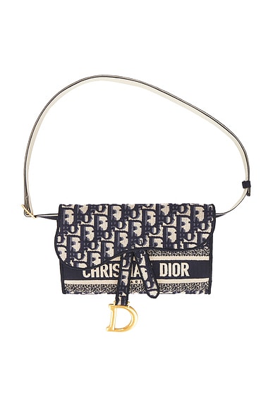 FWRD Renew Dior Oblique Slim Saddle Belt Bag in Blue