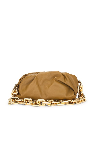 FWRD Renew Bottega Veneta The Pouch Chain Bag in Ocra & Gold