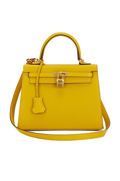 FWRD Renew Hermes Epsom Kelly 25 Sellier Handbag in Jaune Ambre