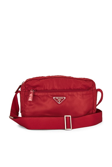 FWRD Renew Prada Tessuto Shoulder Bag in Red