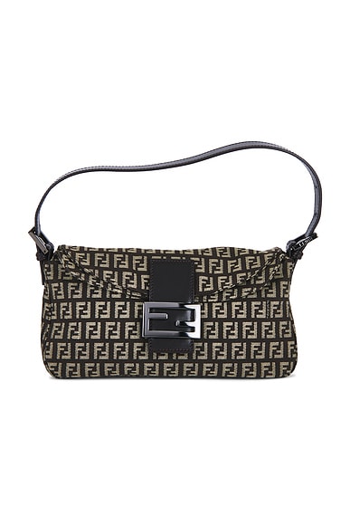 FWRD Renew Fendi Zucchino Baguette Shoulder Bag in Brown
