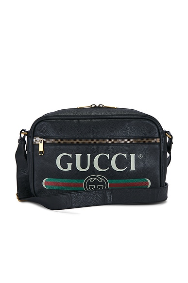 FWRD Renew Gucci Logo Messenger Bag in Black