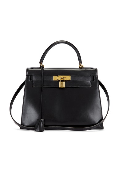 FWRD Renew Hermes Box Kelly 28 Handbag in Noir