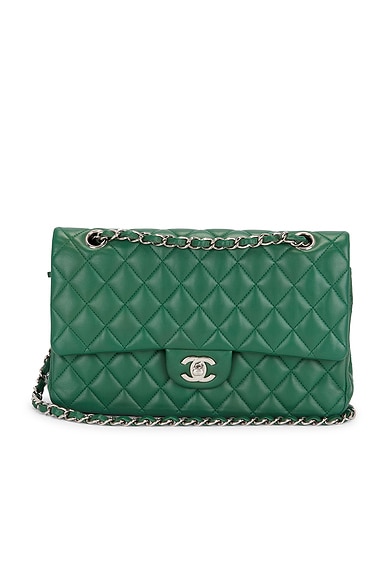 FWRD Renew Chanel Lambskin Medium Classic Double Flap Bag in Green