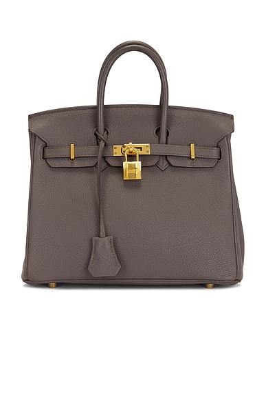 FWRD Renew Hermes Togo Birkin 25 Retourne Handbag in Etain