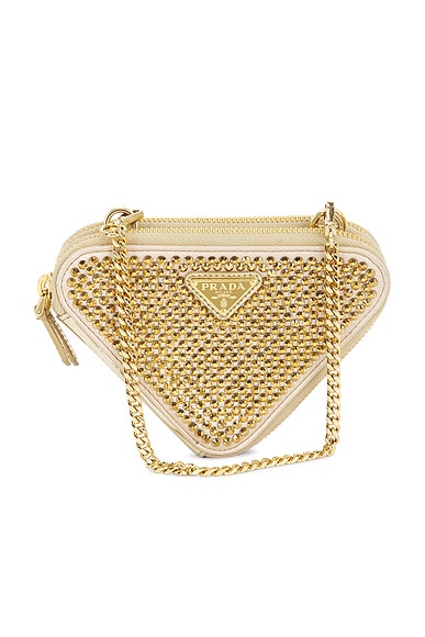 FWRD Renew Prada Crystal Embellished Triangle Shoulder Bag in Gold