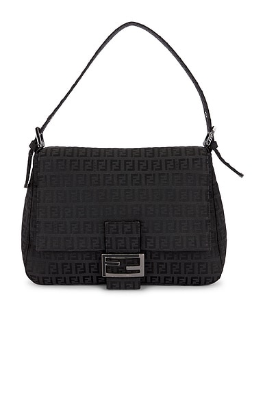 FWRD Renew Fendi Zucchino Mama Baguette Shoulder Bag in Black