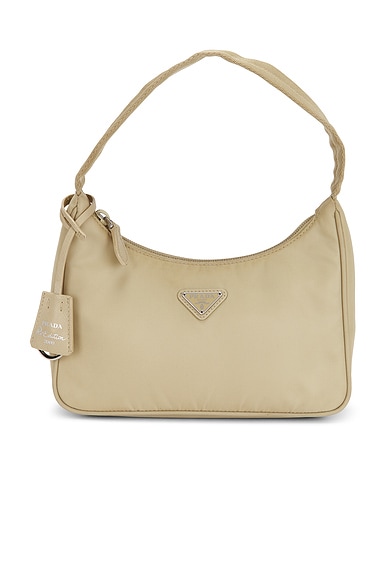 FWRD Renew Prada Mini Re-Edition 2000 Re-Nylon Shoulder Bag in Desert Beige