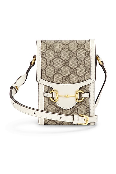 FWRD Renew Gucci Mini Horsebit 1955 Crossbody Bag in Beige