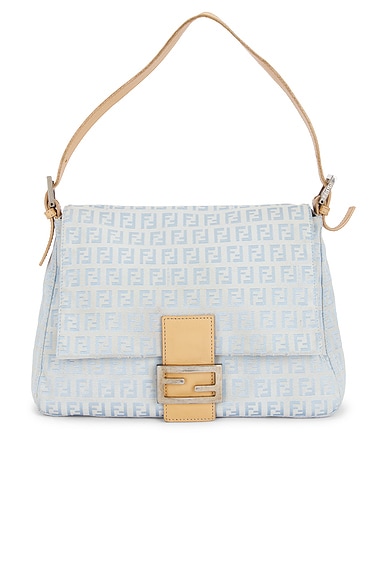 FWRD Renew Fendi Zucchino Mama Baguette Shoulder Bag in Light Blue