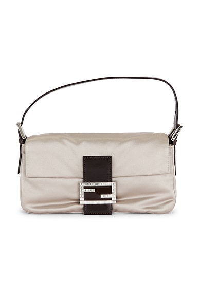 FWRD Renew Fendi Satin Baguette Shoulder Bag in Ivory