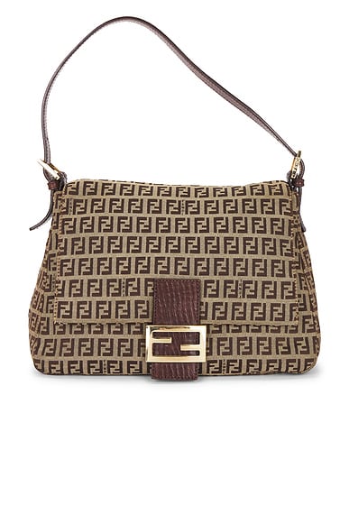 FWRD Renew Fendi Zucchino Baguette Shoulder Bag in Beige