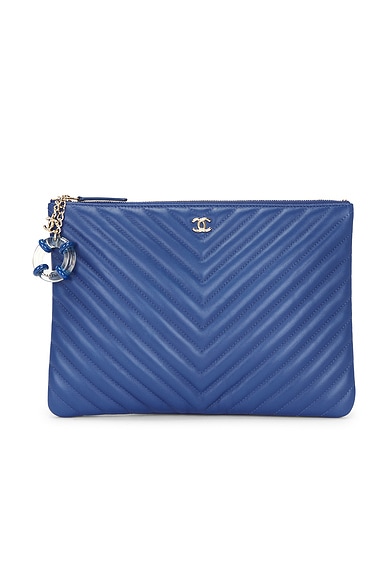 FWRD Renew Chanel Lambskin O Case Clutch in Blue
