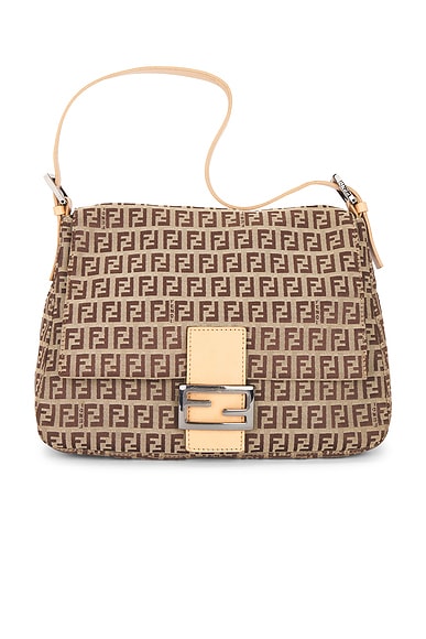 FWRD Renew Fendi Zucchino Mama Baguette Shoulder Bag in Beige