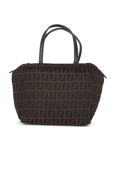 FWRD Renew Fendi Zucchino Mini Handbag in Brown