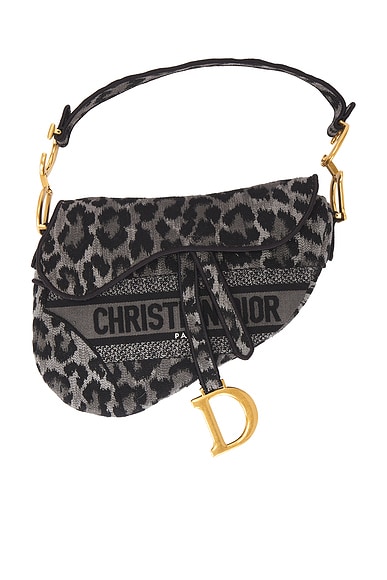 FWRD Renew Dior Mizza Embroidered Saddle Bag in Grey