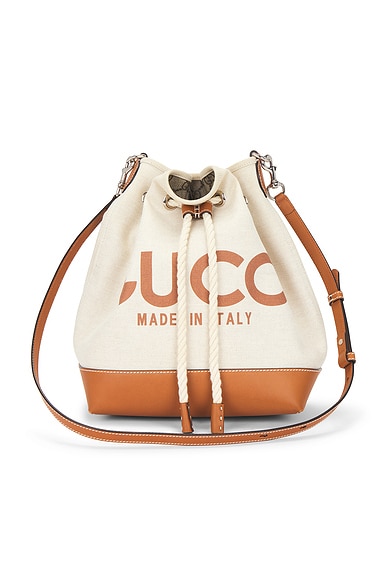 FWRD Renew Gucci Logo Bucket Bag in White