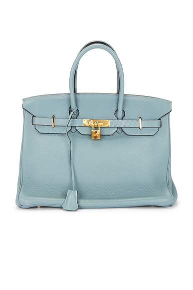 FWRD Renew Hermes Taurillon Clemence Birkin 35 Retourne Handbag in Ciel