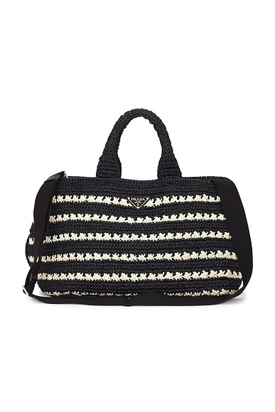 FWRD Renew Prada Raffia Canapa Tote Bag in Black