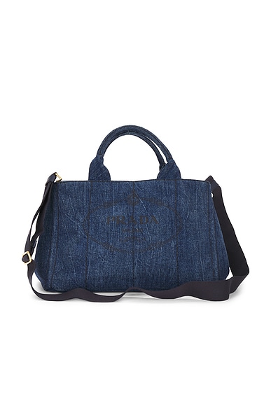 FWRD Renew Prada Denim Canapa Tote Bag in Blue