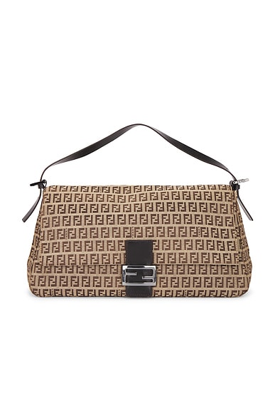 FWRD Renew Fendi Zucchino Baguette Shoulder Bag in Beige