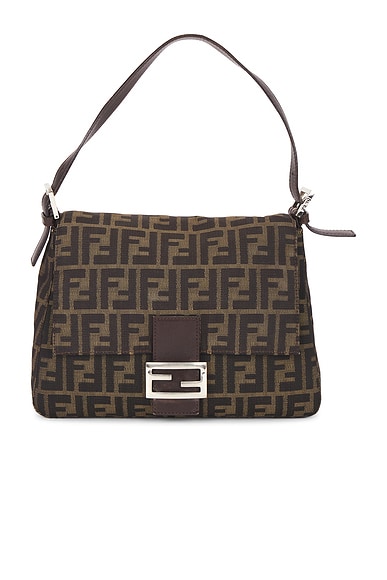 FWRD Renew Fendi Zucca Mama Forever Baguette Shoulder Bag in Tobacco Brown