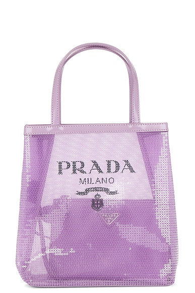FWRD Renew Prada Rete Paillettes Tote Bag in Purple